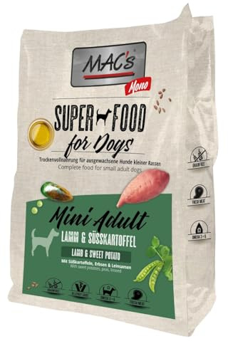 Mac's Dog Trockenfutter für Hunde, Mini Erwachsene, Monoprothese, Lamm und Süßigkeiten (7 kg)
