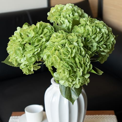 DUYONE 4Pcs Grün 56 cm Lebensechte künstliche Hortensie, große Real Touch Blumen Künstliche Blumen Trockene Blumen Hochzeit Weihnachten Büro Familie Party Wohnzimmer Tischdekoration