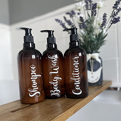 Waterproof Bathroom Bottle Decals Stickers Labels | Set of 3 | Shampoo, Conditioner and BODYWASH | Type 3