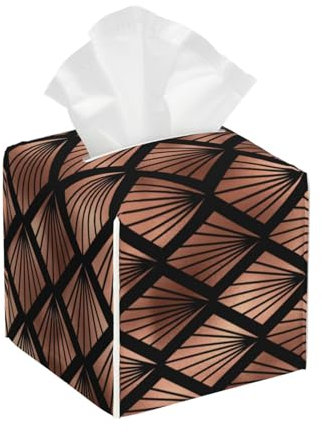 Rose Gold Art Deco Fans On Black, Tissue Box Cover Tissue Box Holder Tissue Dispenser Tissue Holder
