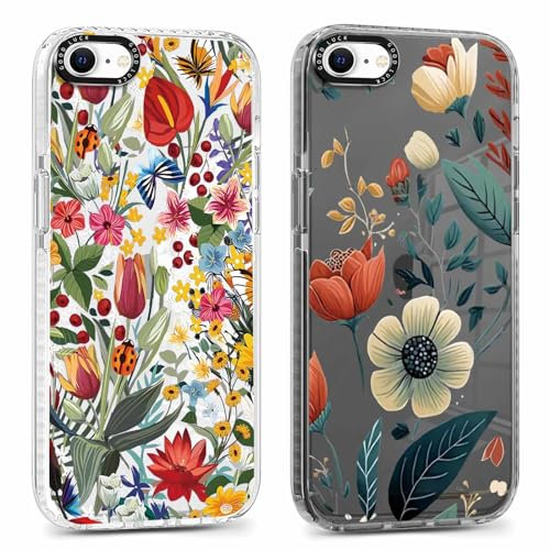 RUMDEY 2 Pack Clear Phone Case for iPhone 7/8 / SE 2020 / SE 2022 4.7 inch, Cute Flower Floral Aesthetic Pattern Design Protective Soft Slim Shockproof TPU Bumper Cover for Girls Woman-Flower 05