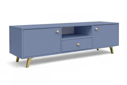 Albello TV-Schrank SELLY TV-Halterung mit verstellbaren Regalen TV-Regal fur Wohnzimmer Sideboard Wohnzimmer Fernsehtisch TV Lowboard 160 x 41 x 47,5 Blau