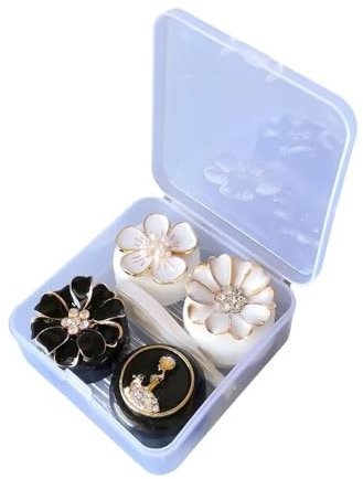 2Pcs Black and White Stylish Premium Contact Lens Case Portable Cute Contact Lens Box Kit Set with Mirror and Remover Tool Eye Care Soak Storage Lens Container for Girls and Women, Contact Lens Care