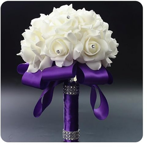 Hrlace Brautsträuße für Hochzeit Brautstrauß künstlich Kristall-Diamant-Schaumstoff-Rosen Hält Blumen mit Schönem Band Hochzeitsstrauß Deko für Hochzeitszeremonie, Jubiläumsparty Violett