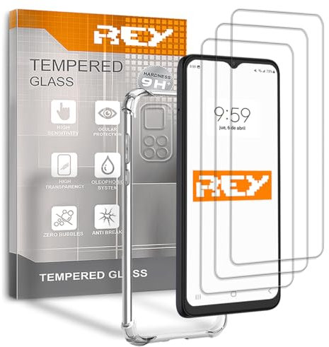 REY 3X Protector de Pantalla y Funda Anti-Shock para XIAOMI Poco M4 Pro 5G, Cristal Vidrio Templado y Silicona TPU de Alta Resistencia