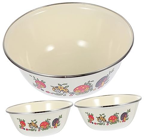CIYODO 3stücke Salatschüssel Aus Emaille Suppenschüssel Küchenschüssel Für Salate Suppen Nudeln Reis Babynahrung Und Instant-nudelschalen Emaille-napf Vertiefte Schüsseln Für Lebensmittel