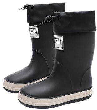 Stivaletti Pioggia Bambino Impermeabile Stivali Gomma Bambina Unisex Stivali Bambino Ragazzo Ragazza Antipioggia Antiscivolo Galosce Bambino Scarpe Pioggia (Black, 35 Big Kids)