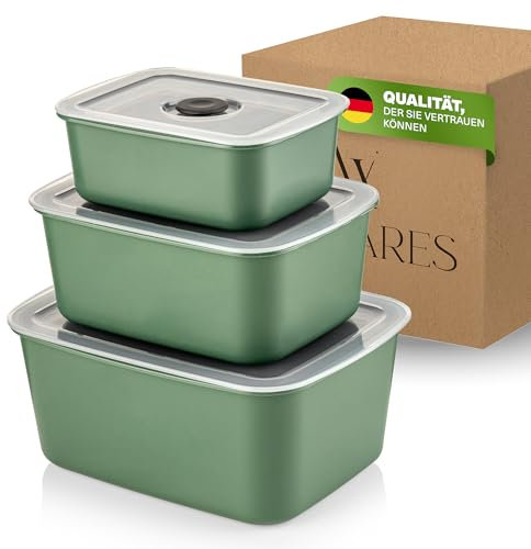 Viwares stapelbare Behälter für Lebensmittel mit Deckel im 3er Set - BPA-frei – Luftdichte Aufbewahrung in drei Größen. Frischhalteboxen für Mikrowellen und Spülmaschinen, Arbeit, Picknick, Schule