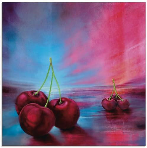 ARTland Wanddeko Glasbilder Wandbild Glas Bild 50x50 cm Essen Lebensmittel Obst Stillleben Kirschen Vintage U5HT
