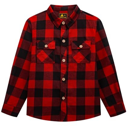 SwissWell Chemise Enfant à Carreaux Manche Longue Garçon en Flanelle Boutonnée T-Shirt Classics Sweat Shirt Rouge-Noir XL