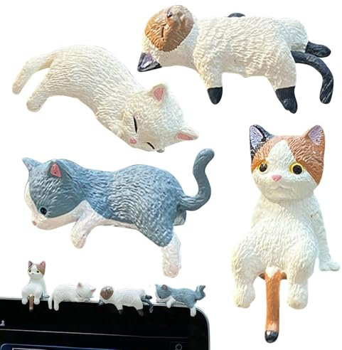 XIAOXIAOYU Car Figures for Dashboard, Small Cat Figures, 4 x Screen Statues, Sleeping Cat Figures, Computer Monitor Decoration, Funny Collectible Figures for Car, Home, Motorcycle, Motorcycle
