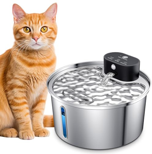 Katzenbrunnen, 3.2L Trinkbrunnen für Katze Kabellos Edelstahl, Leise Katzen Trinkbrunnen mit Transparentes Fenster,Katzentrinkbrunnen, Katzenbrunnen für Katzen,Sensor Cat Fountain,Spülmaschinenfest