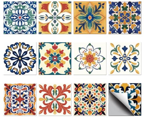 CHGCRAFT 36 calcomanías de azulejos estilo mosaico bohemias para despegar y pegar, estilo mediterráneo, papel tapiz autoadhesivo para pared de cocina, baño, muebles de pared, 4 x 4 pulgadas