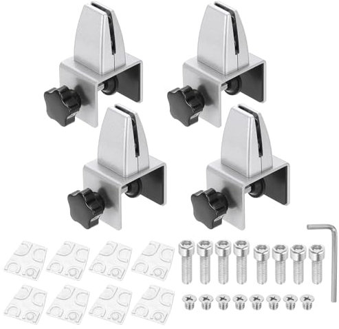 PATIKIL 1.8x1.3x2.1 Desk Divider Support Clamp, 4 Pcs Aluminum Desk Shield Clamp Desk Divider Partition Clamp Sneeze Guard Clamp Bracket for Office Home Desk Panel, Silver