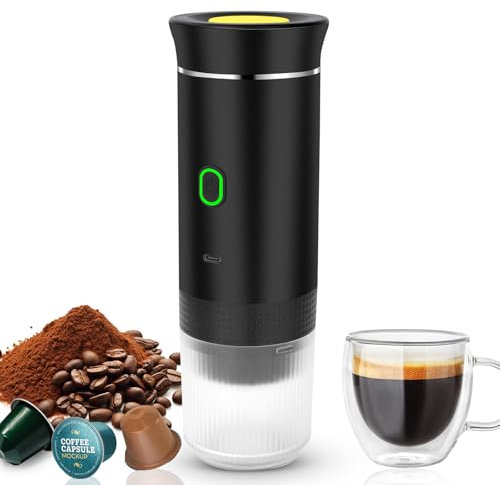 Hoapin Cafetière Portable 3 en 1, Machine à Expresso Portable, Machine à Café de Voyage, Grandes Capsules, Petites Capsules, Chauffage Rapide