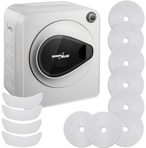 Green Blue GB405 Secadora de Ropa hasta 3kg | Secadora Eléctrica 830W de Evacuación | Independiente o de Pared Cinco Programas de Secado (Secadora GB405 + 4x Filtro)