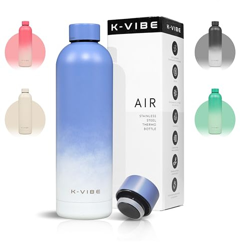 K-VIBE Isolierte Trinkflasche 750 ml – Edelstahl Thermosflasche doppelwandig & kohlensäuregeeignet – BPA-frei & auslaufsicher – hält 12h heiß / 24h kalt – Wasserflasche für Schule, Büro & Outdoor