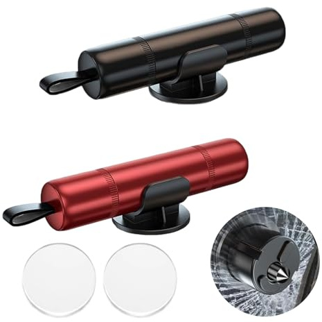 2 in 1 Car Window Breaker, 2 Pcs Emergency Car Safety Hammer, Portable Window Breaker and Seat Belt Cutter with Test Glass for All Vehicles Emergency Car Tool