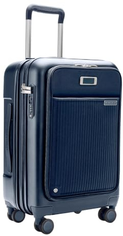 Briggs & Riley Essential 56cm Cabin Suitcase Expandable Spinner - Carry On Luggage for Travel, Suitcases with Wheels, Hardside Rolling Bag for Men & Women, Front Pocket - Sympatico Collection, Navy
