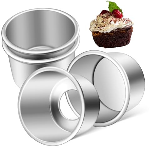 NUOBESTY 4 pezzi Teglie Torte Piccole con Fondo Rimovibile Stampi Antiaderenti in Alluminio Resistente Alta Temperatura per Feste Picnic e Uso Domestico