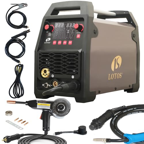 LOTOS Apex MIG180SP 6-in-1 180A MIG Saldatrice con pistola bobina per saldatura in alluminio, gas/Flux-Core MIG, Lift TIG, Stick, Spot, tensione sinergica automatica Fine-Tune, 120/240 V doppia