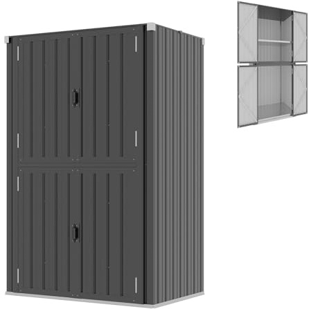 YODOLLA Tall Outdoor Storage Cabinet with Adjustable Shelves, Weatherproof Metal Garage Garden Cupboard-Dark Grey