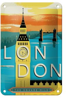 Femer Blechschild Reise 12x18 cm London the square mile Big Ben Deko Schild