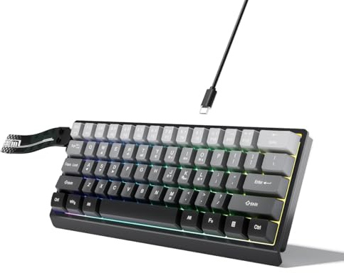 Tosuny Clavier de Jeu Filaire à 60%, Clavier de Jeu rétroéclairé RVB Ultra Compact à 61 Touches, Touches Rétroéclairées Vibrantes, Mini Claviers Filaires pour Ordinateur PC