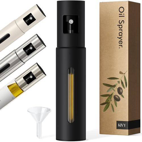 KIVY Pulverizador de aceite de vidrio para cocinar, botella de spray de aceite y vinagre precisa para alimentos, incluye embudo, perfecto para cocinar y freidora de aire (negro)