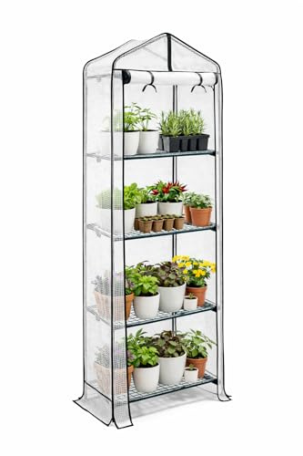 My Garden Greenhouse 4 Tier – 58x39x160cm Staging with Shelving & PE Mesh Cover with Zip Closure - Free Standing Greenhouse Shelves, Steel Frame, Weather Resistant Plant Shelving for Seed Germination