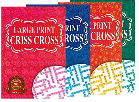 WF Graham Large Print A5 Criss Cross Puzzle Books for Adults and Teens - Pack of 4 Crossword Activity Book Set with over 90 Puzzles Each