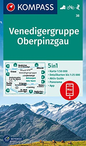 KOMPASS Wanderkarte 38 Venedigergruppe, Oberpinzgau 1:50.000: 5in1 Wanderkarte , mit Panorama, Aktiv Guide und Detailkarten inklusive Karte zur ... in der KOMPASS-App. Fahrradfahren. Skitouren.