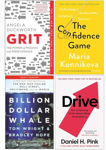 Grit: The Power of Passion and Perseverance, The Confidence Game, Billion Dollar Whale, Drive Daniel H Pink 4 Books Collection Set