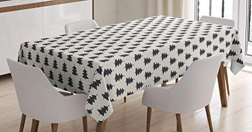 ABAKUHAUS Weihnachten Tischdecke, Fir Tree Silhouette, Pflegeleicht mit Modernster Druck Technologie Waschbar und Personalisiert, 140 x 200 cm, Anthrazit grau und Elfenbein