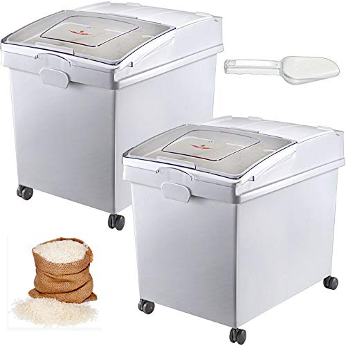 VEVOR Conteneur de Riz à roulettes 3PCS Bac à Riz avec Couvercle Coulissant 25L*3 Boîtes de Stockage de Rangement de Céréales à Farine à Ingrédients en Plastique pour la Conservation Alimentaire