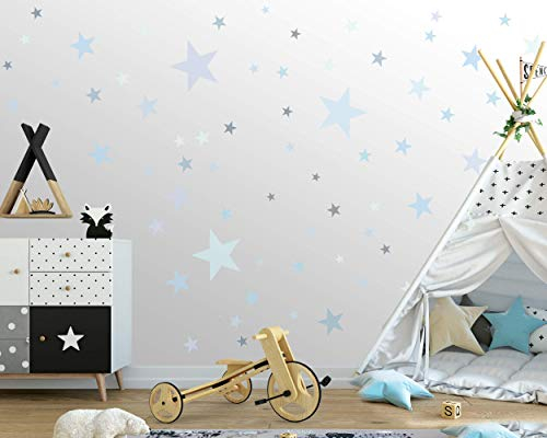 ELES VIDA - 75 Sterne Wandtattoo fürs Kinderzimmer - Wandsticker Set - Pastell Farben, Baby Sternenhimmel zum Kleben Wandaufkleber Sticker Wanddeko - Wandfolie, Kleinkinder, Blau Pastell