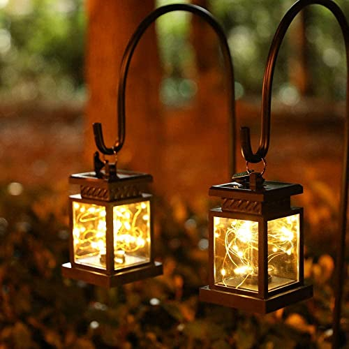 JHY DESIGN 2er Set Outdoor Solar Hängelampe Leuchten Solarbetriebene mit Griff LED Tischlampe Deko Solarlaterne Hängend für Garten Terrasse Hinterhof Hof Weg Balkon Draußen Außen (mit Klemme)