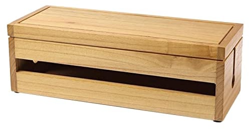 Fenteer Kabel Management Box Organizer für Schnüre, Groß Holz Kabelbox Bambus, um Ladegeräte & Steckdosenleisten sowie Kabel verstauen Kabelmanagement, 37,7x14,3x12,3 cm