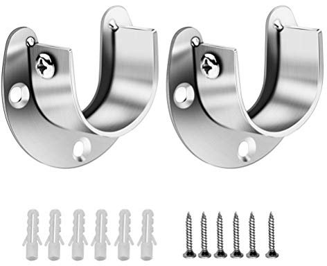 2 Pack Flange Rod Holder, Closet Rod Bracket End Supports Sockets Stainless Steel Pole Sockets for Wardrobe Shower Curtain (33mm /1.3 inch)