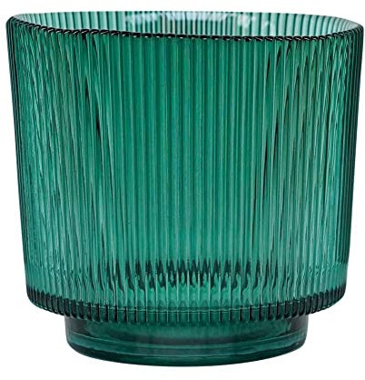Ivyline Glass Plant Pot, Ribbed Design 10.5cm Coloured Glass Planter, Tealight Holder, Decorative Candle Holder, Lantern for Candles (Emerald)