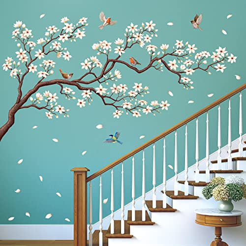 DECOWALL SG4-2213 Fiore di ciliegio bianco Albero Adesivi Fai da te Albero Adesivo da Parete per Sticker Decorazioni Albero Della da Parete per Soggiorno Camera da Letto Adesivo Muro