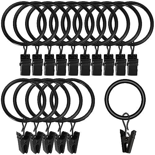 Oneroomone 40 Pezzi Anelli per Tende con Clip, Gancio Clip per Tende e Aste, Clip per Tende Anelli, per Asta Metallica di Diametro(Nera)