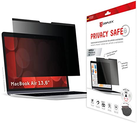 Displex Magnetischer Blickschutzfilter für MacBook Air 13,6'', abnehmbar | DISPLEX PrivacySafe, magnetisch, 2-Wege Blickschutz, Anti-Reflex, matt & glänzend, Bluelight-Filter, inkl. Filz-Schutzhülle