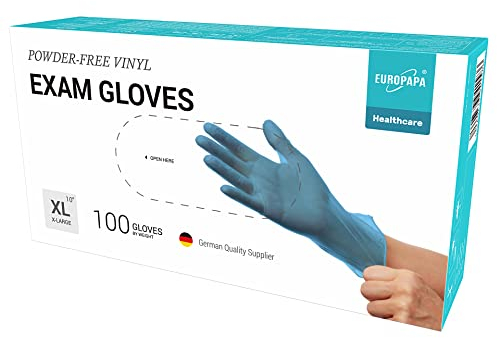 EUROPAPA® 100x Vinylhandschuhe Einweghandschuhe Untersuchungshandschuhe Einmalhandschuhe latexfrei puderfrei Vinyl Handschuhe in Gr. S, M, L & XL verfügbar (Blau, XL)