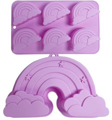 Goldyida 2 moldes de silicona para tartas con diseño de arco iris, para cumpleaños infantiles, tartas de arcoíris, gelatina, postres, cumpleaños