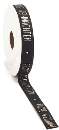 Vivant Geschenkband Schleifenband Dekoband Frohe Weihnachten - 5m x 15mm - Weihnachtsgeschenkband, Geschnekband für Weihnachtsgeschenke (Schwarz)