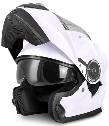 VINZ Santos Klapphelm mit Sonnenblende | ECE 22.06 & PINLOCK vorbereitet | Motorrad Helm Integralhelm | Motorradhelm Klappbar | In Gr. XS-XXL | Erhältlich Weiß