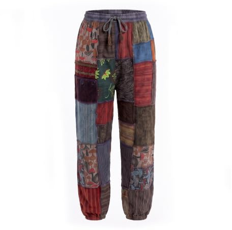 Ezhippie Womens Hippie Trousers Elasticated Legs Patchwork Pants Bohemian Festival Clothes