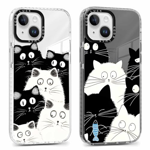 Xylota 2 Stück Transparent Handyhülle für iPhone 14/iPhone 13 6,1 Hülle,Durchsichtig Case mit Muster Niedlich Katze Mädchen Schutzhülle, Weich Silikon Dünn TPU Bumper Stoßfeste Cover für iPhone 14,03