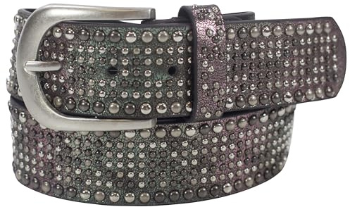 Damengürtel mit Nieten, Strass-Nieten-Besatz, Synthetikgürtel im Vintage-Style, Breite ca. 3,8 cm